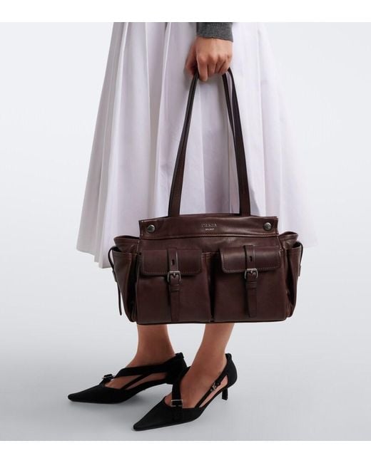 Prada Brown Route Medium Leather Tote Bag