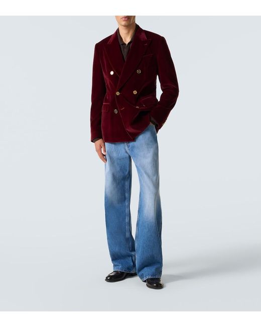 Dolce & Gabbana Red Double-Breasted Cotton Velvet Blazer for men