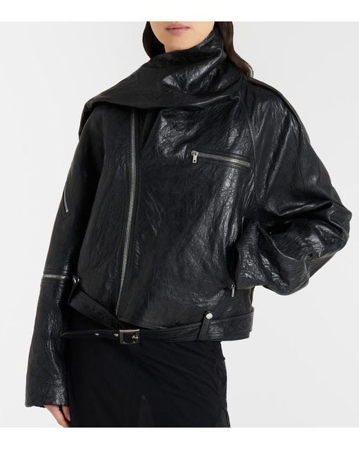 Rick Owens Black Scarf Light Leather Biker Jacket