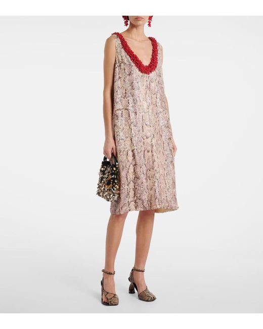 Dries Van Noten Purple Sequined Printed Midi Dress