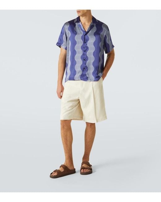 Frescobol Carioca Blue Roberto Printed Silk Bowling Shirt for men