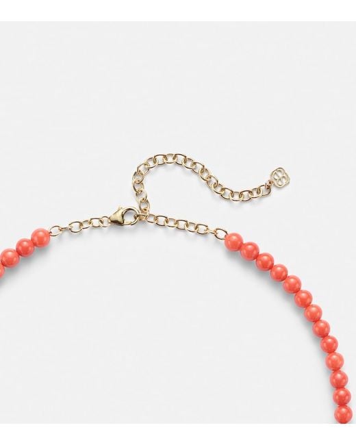 Sydney Evan Red Evil Eye 14kt Gold And Coral Beaded Necklace With Diamonds