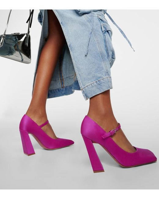 AMINA MUADDI Pink Charlotte 95 Satin Mary Jane Pumps
