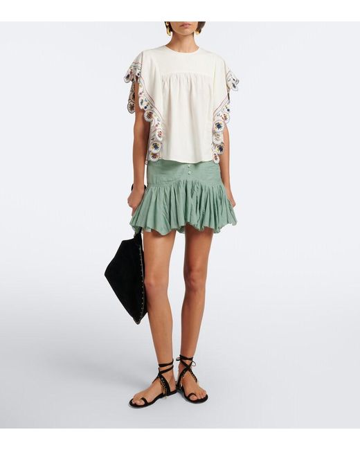 Isabel Marant White Marlie Embroidered Ruffled Blouse