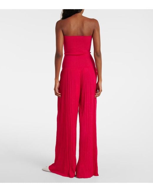Alaïa Red Strapless Pleated Knitted Jumpsuit