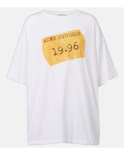 Camiseta En Mezcla De Jersey Con Logo Acne de color White