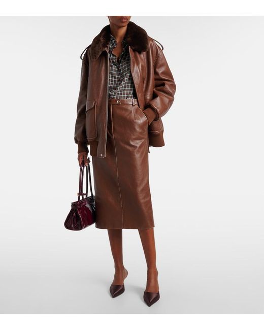 Prada Brown Leather Pencil Skirt