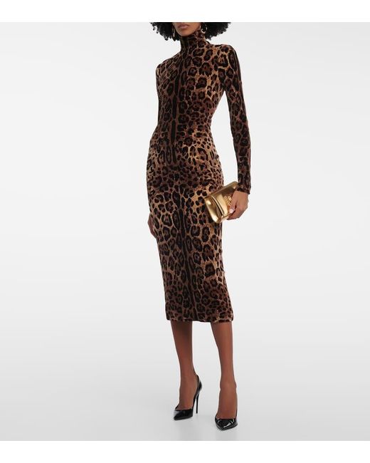 Vestido midi de chenilla en jacquard Dolce & Gabbana de color Brown