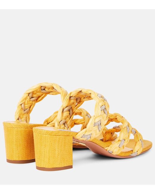Aquazzura Yellow Costiera 50 Embellished Raffia Sandals