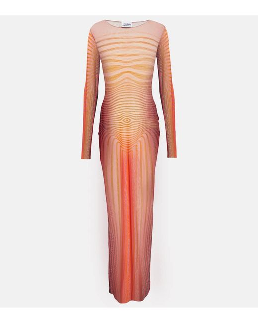 Jean Paul Gaultier Orange Striped Mesh Maxi Dress