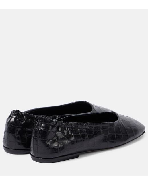 Dries Van Noten Black Croc-Effect Leather Ballet Flats