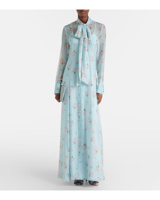 LEO LIN Blue Lilith Bow-Detail Floral Chiffon Maxi Dress
