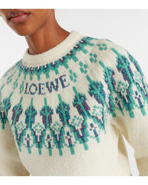 Loewe Green Fair Isle Sequined Wool-Blend Sweater
