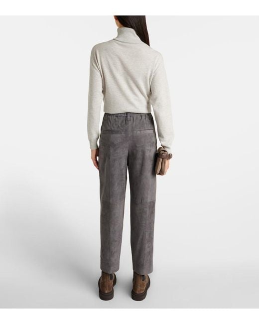 Brunello Cucinelli Gray Suede Straight Pants
