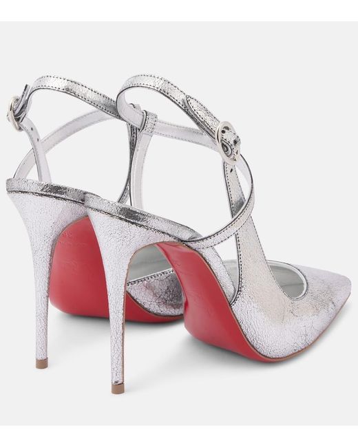 Christian Louboutin White Jenlove Metallic Leather Slingback Pumps 100