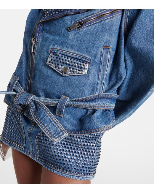 Area Blue Crystal-Embellished Denim Jacket