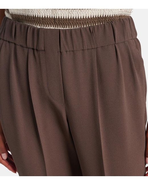 Brunello Cucinelli Brown Cropped Crepe Slim Pants