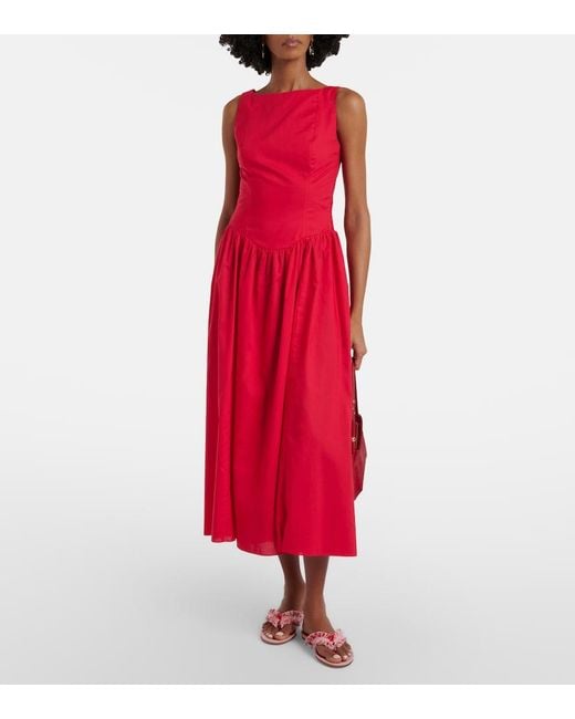 Faithfull The Brand Red Prali Cotton Midi Dress