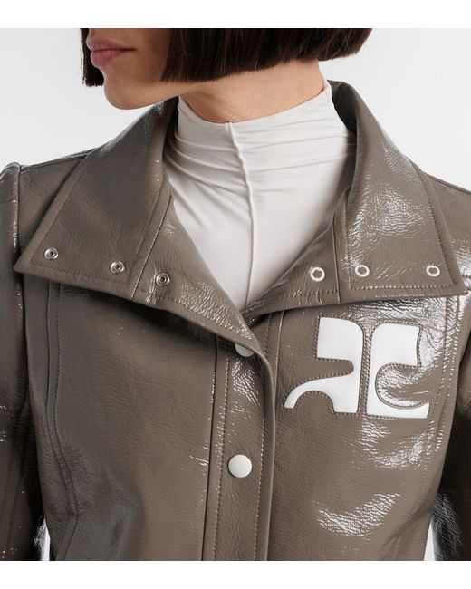 Courreges Gray Logo Vinyl Cropped Jacket