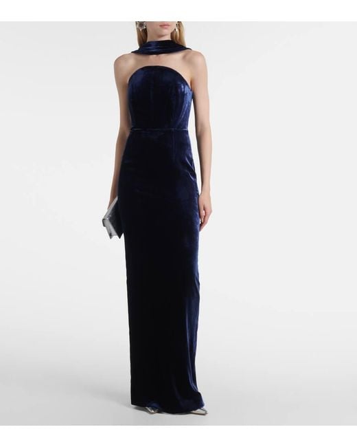 Roland Mouret Black Scarf-Detail Velvet Corset Gown