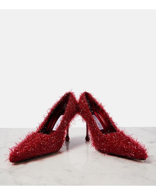 Jimmy Choo Red Ixia 95 Tinsel Pumps
