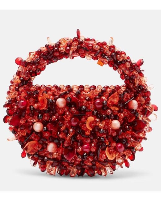 Clio Peppiatt Red Coral Mini Embellished Tote Bag