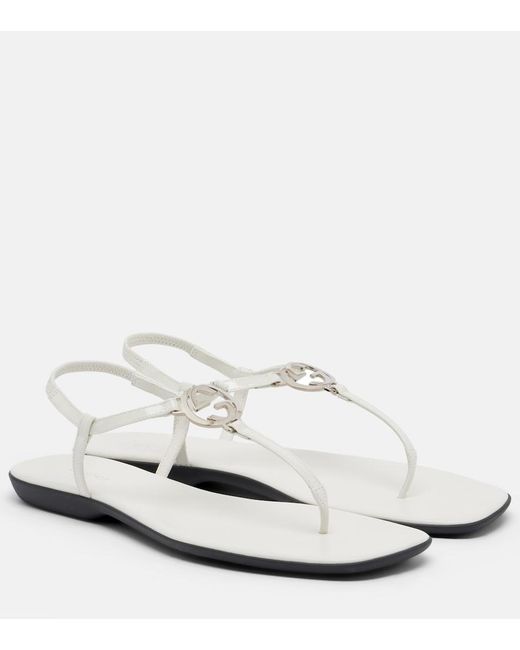 Gucci White Interlocking G Leather Patent Thong Sandals