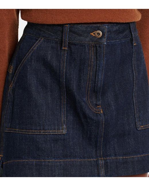 Loewe Blue Anagram Leather-Trimmed Denim Miniskirt
