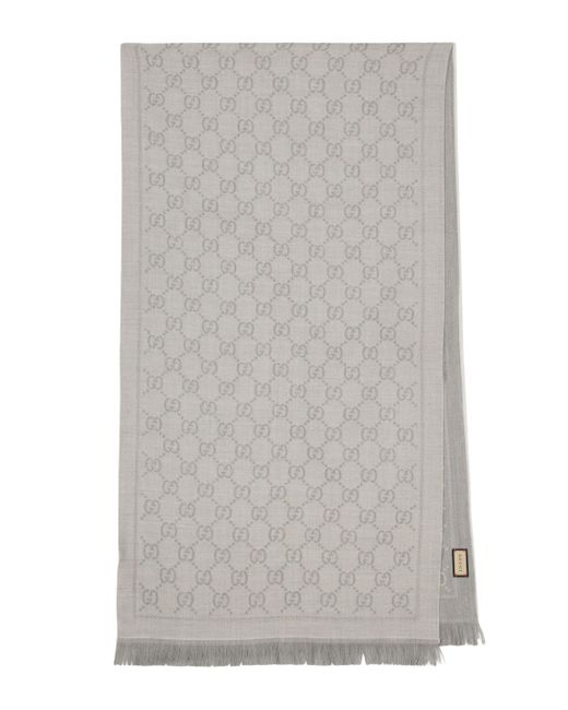 Gucci GG Wool Jacquard Scarf in White - Lyst