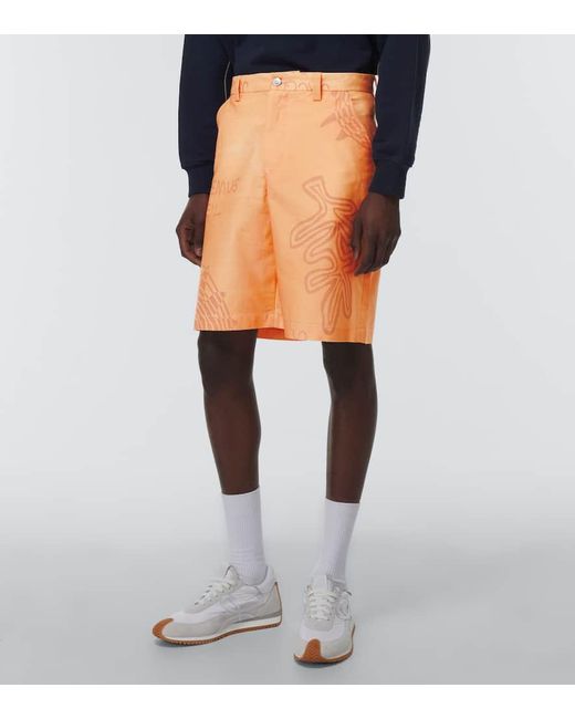 Jacquemus Orange Logo-Print Straight-Leg Cotton-Canvas Shorts for men