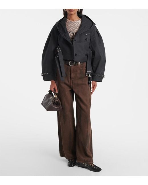 Ganni Black Belted Cropped Cotton Jacket