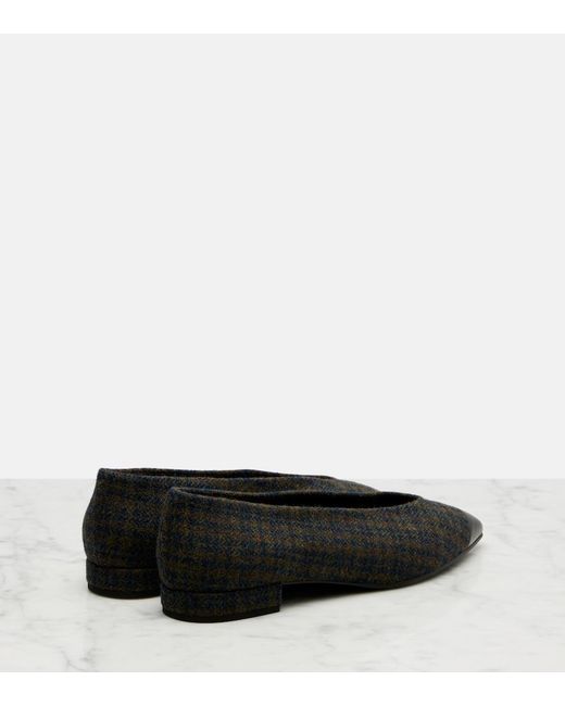 Loro Piana Black Rebecca Leather-Trimmed Tweed Ballet Flats