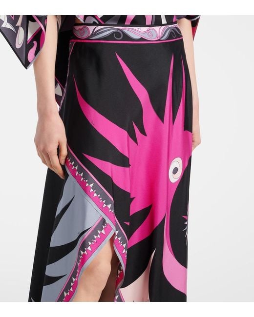 Emilio Pucci Pink Stella Asymmetric Silk Midi Skirt