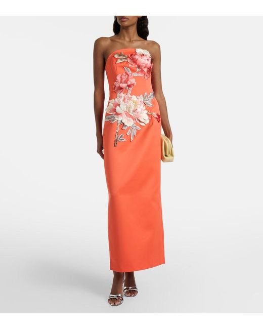 LEO LIN Red Ava Floral-Applique Satin Corset Gown