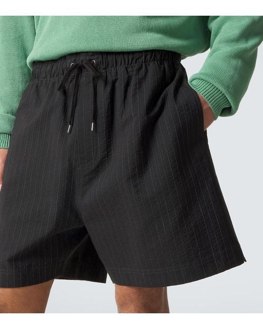 Studio Nicholson Black Starboard Striped Cotton And Wool Shorts for men