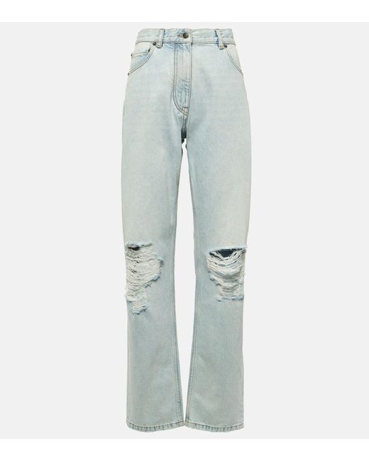 The Row Blue Mid-Rise Distressed Straight Jeans Burty