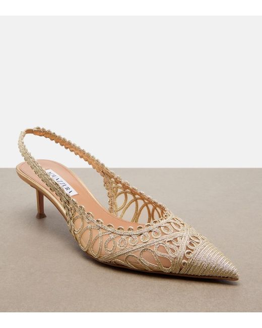 Aquazzura Natural Kahlo Metallic Raffia And Mesh Slingback Pumps