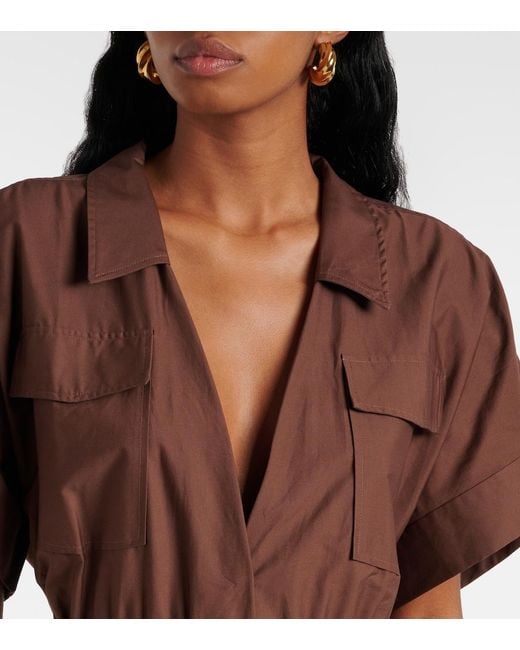 Adriana Degreas Brown Tiered Cotton Shirt Dress