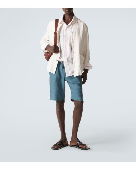 Kiton Blue Linen Shorts for men