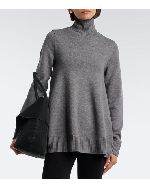 Totême Gray Flared Wool Turtleneck Sweater