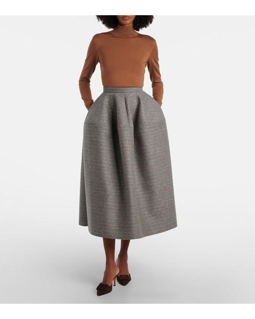 Erdem Gray Striped Wool And Mohair Flannel Midi Skirt