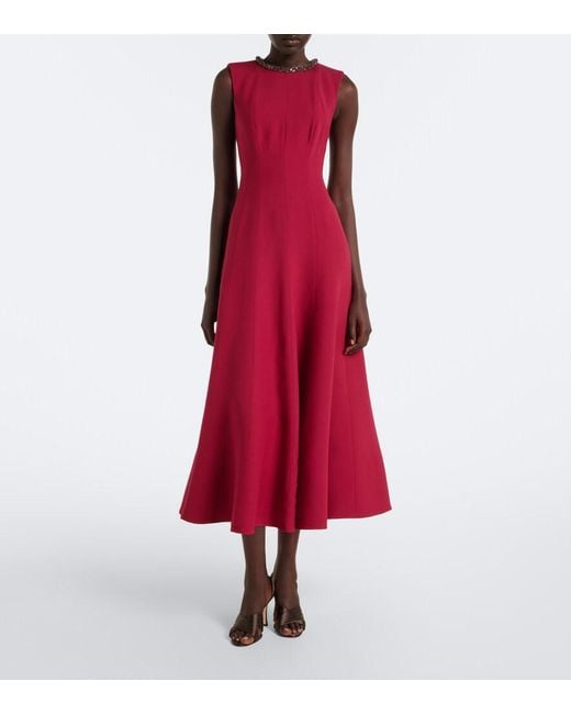 Roland Mouret Red Embellished Wool And Silk Midi Dress