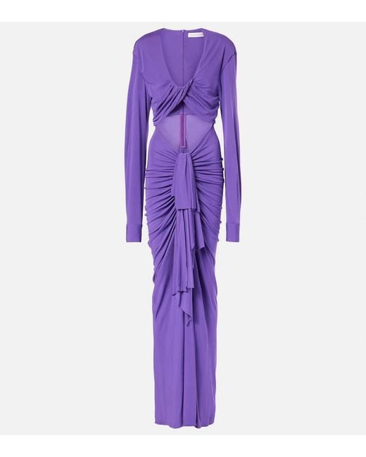 Christopher Esber Vivenda Gathered Jersey Maxi Dress in Purple | Lyst