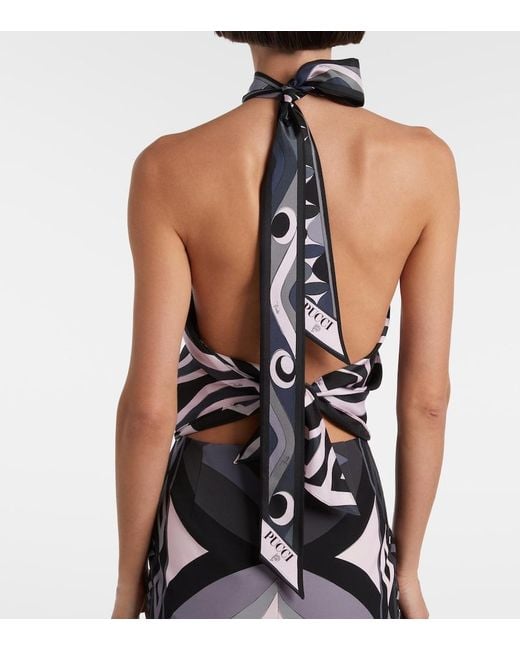 Emilio Pucci Black Iride Halterneck Silk Twill Top