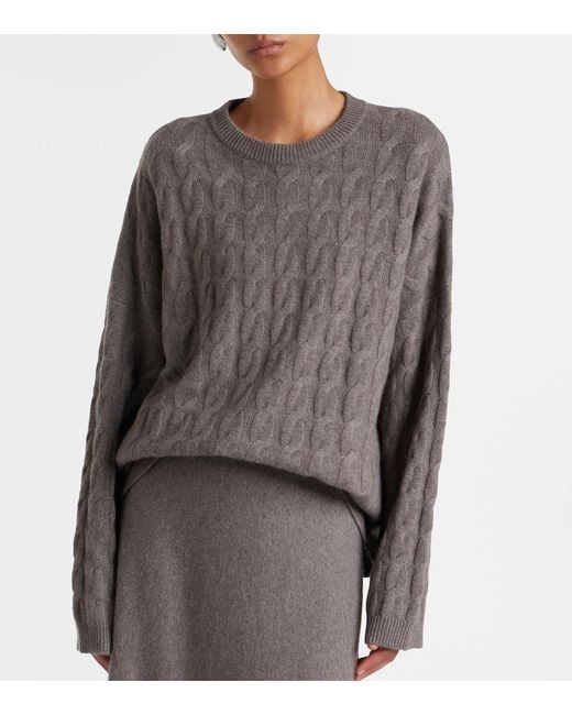 Lisa Yang Brown Seymour Cable-Knit Cashmere Sweater