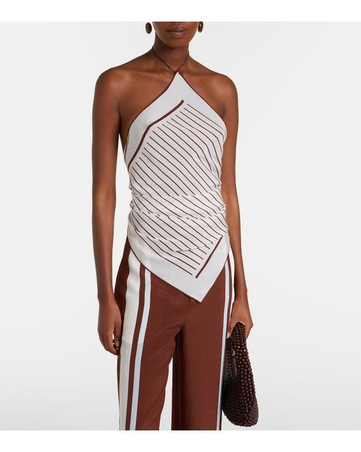 Sir White Marais Striped Halterneck Silk Top