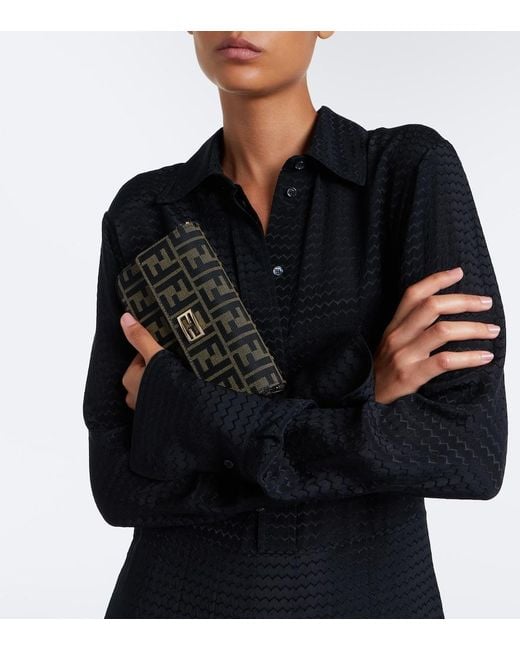 Fendi Black Tube Ff Zucca Jacquard Wallet On Chain
