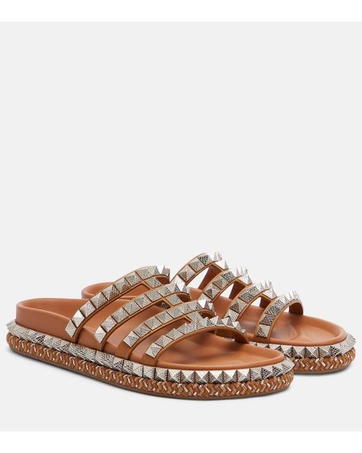 Christian Louboutin Brown Pyra Hallulila Studded Leather Slides