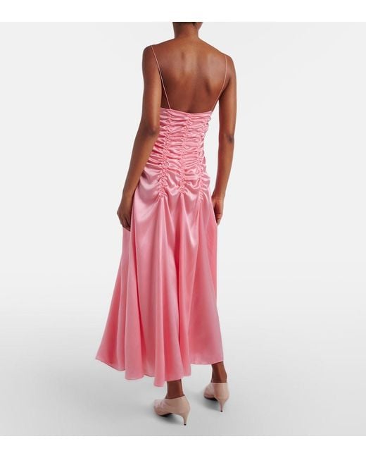 Khaite Pink Raina Ruched Silk Satin Midi Dress