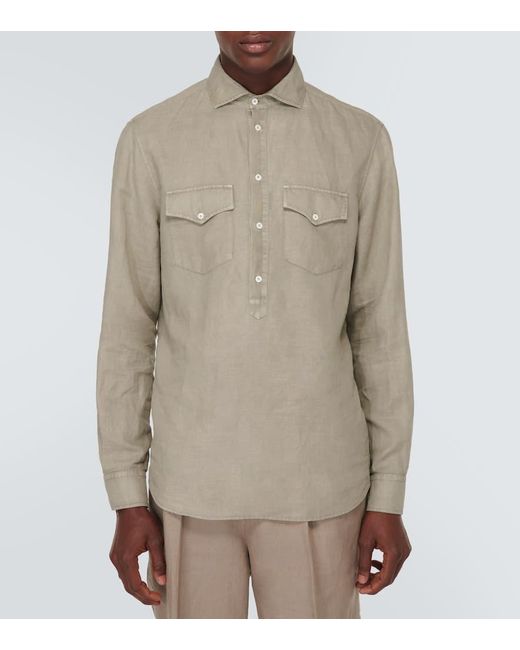 Camisa de lino y algodon Brunello Cucinelli de hombre de color Natural